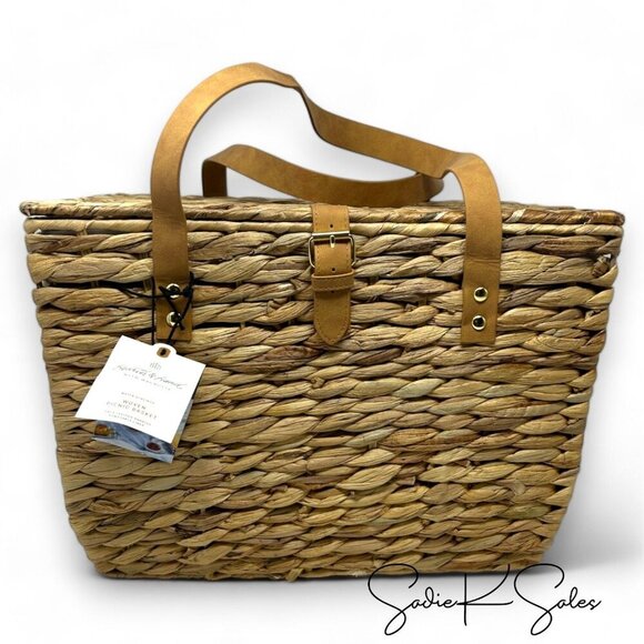 Hearth & Hand Magnolia Natural Woven Picnic Basket with Green Plaid Liner Target - Picture 4 of 4